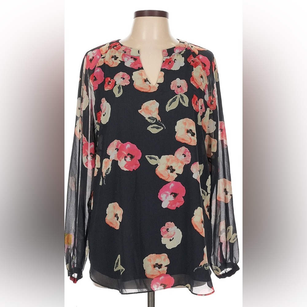 Cabi Floral Chiffon Blouse - Black and Pink